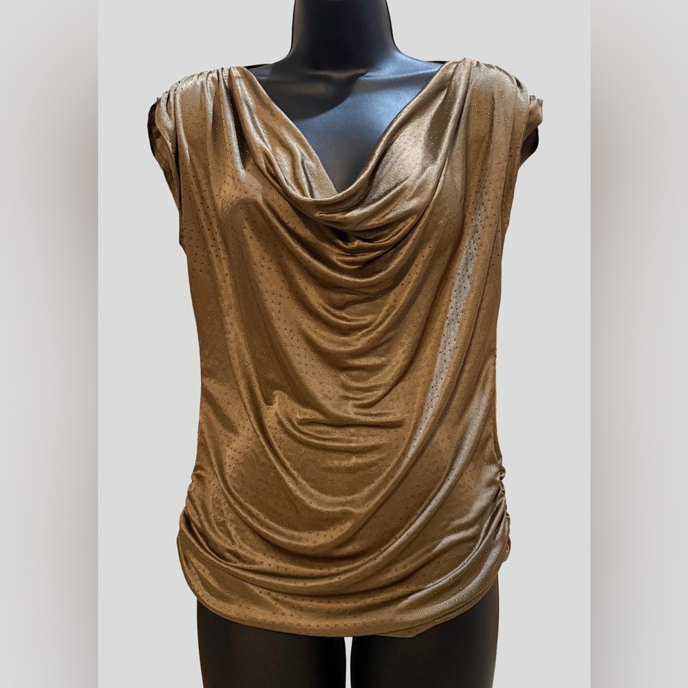 Moda International Gold Shimmer Cowl Neck Sleeveless Top Brown XS | Metallic Par